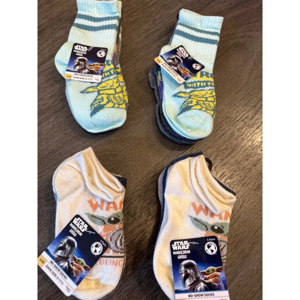 Star Wars Mandalorian Grogu Kids Socks 16 Pair Bundle No-Show/ Mid-Crew 5-11.5